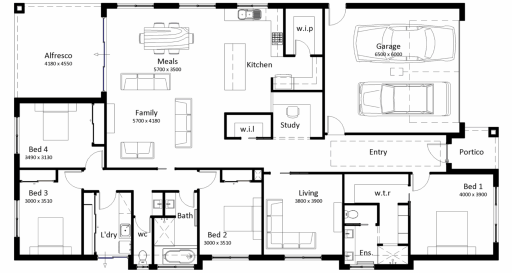 Belmont 30 floorplan - 4 bed, 2 bath, 2 car