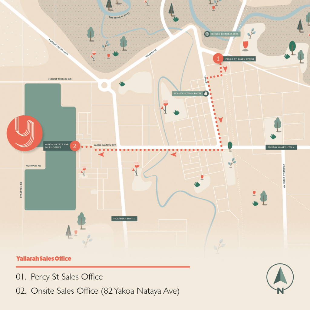 Map directing the route between the two Yallarah sales offices