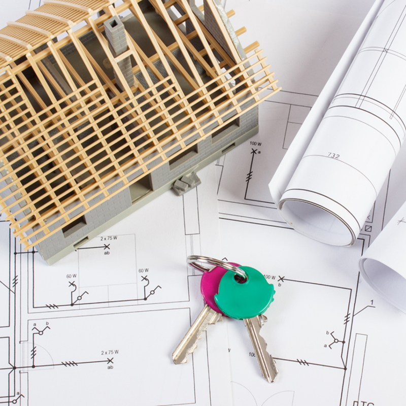 House layout plans, 3d model and house keys.